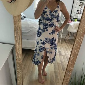 Island time blue and white midi dress